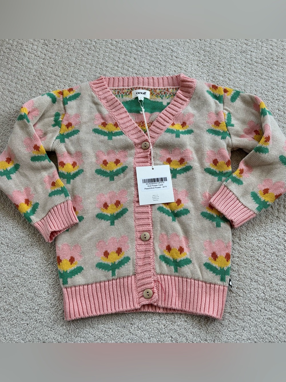 Oeuf Knit Flower Cardigan peach flower